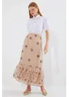 8010 Desenli Şifon Etek - Vizon