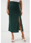 8033 Sandy Yırtmaçlı Etek - Zümrüt Yeşili