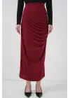 8035 Büzgülü Midi Etek - Bordo