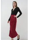 8035 Büzgülü Midi Etek - Bordo
