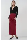 8035 Büzgülü Midi Etek - Bordo