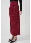8035 Büzgülü Midi Etek - Bordo