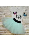 Zarif Kelebek Nakışlı Tütü Etek 3lü Bebek Kız Takımı