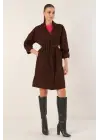 9104 Kruvaze Yaka Astarlı Trençkot - A.Kahve