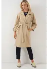 9104 Kruvaze Yaka Astarlı Trençkot - Bej
