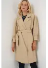 9104 Kruvaze Yaka Astarlı Trençkot - Bej