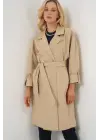 9104 Kruvaze Yaka Astarlı Trençkot - Bej
