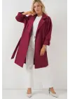 9104 Kruvaze Yaka Astarlı Trençkot - Bordo