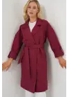 9104 Kruvaze Yaka Astarlı Trençkot - Bordo