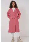 9113 Oversize Geniş Kesim Yünlü Uzun Kaşe Kaban - Kırmızı
