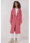 9113 Oversize Geniş Kesim Yünlü Uzun Kaşe Kaban - Kırmızı