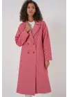 9113 Oversize Geniş Kesim Yünlü Uzun Kaşe Kaban - Kırmızı