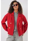 9117 Kruvaze Yaka Crop Ceket - Kırmızı