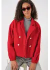 9117 Kruvaze Yaka Crop Ceket - Kırmızı