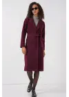9118 Kruvaze Yaka Kaşe Kaban - Bordo