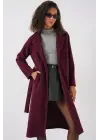 9118 Kruvaze Yaka Kaşe Kaban - Bordo