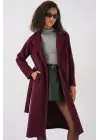9118 Kruvaze Yaka Kaşe Kaban - Bordo