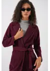 9118 Kruvaze Yaka Kaşe Kaban - Bordo