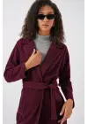 9118 Kruvaze Yaka Kaşe Kaban - Bordo