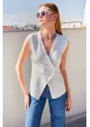916 Düğme Detaylı Örme Yelek - Beyaz