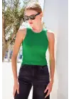 917 Bisiklet Yaka Fitilli Kolsuz Bluz - Yeşil