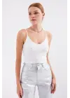 918 İp Askılı Crop Top - Beyaz
