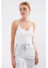918 İp Askılı Crop Top - Beyaz