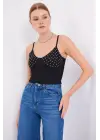 918 İp Askılı Crop Top - Siyah
