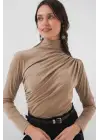 925 Büzgü Detaylı Sandy Bluz - Bej