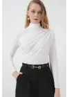 925 Büzgü Detaylı Sandy Bluz - Beyaz