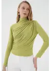 925 Büzgü Detaylı Sandy Bluz - E.Yeşil