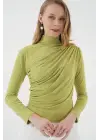 925 Büzgü Detaylı Sandy Bluz - E.Yeşil