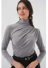 925 Büzgü Detaylı Sandy Bluz - Gri