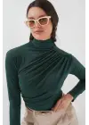 925 Büzgü Detaylı Sandy Bluz - Zümrüt Yeşili