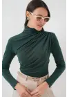 925 Büzgü Detaylı Sandy Bluz - Zümrüt Yeşili