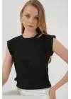 929 Kısa Kol Örme Bluz - Siyah