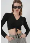 936 Sandy Crop Bluz - Siyah