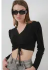 936 Sandy Crop Bluz - Siyah