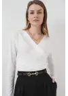 939 Anvelop Yaka Sandy Bluz - Beyaz