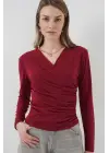 939 Anvelop Yaka Sandy Bluz - Bordo