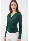 939 Anvelop Yaka Sandy Bluz - Zümrüt Yeşili