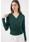 939 Anvelop Yaka Sandy Bluz - Zümrüt Yeşili