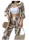 Etnik Desenli Kimono Takım Kahverengi