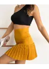 Altı pliseli mini etek hardal s24705