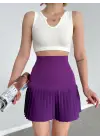 Altı pliseli mini etek Mor s24705