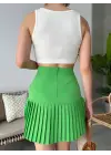 Altı pliseli mini etek yeşil s24705