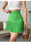 Altı pliseli mini etek yeşil s24705