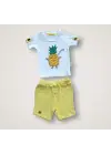 Omarı Bebek Ananas Nakışlı Sweatli Şortlu 2li Takım - Sarı