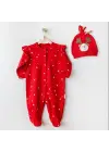 Omarı Orijinal Kadife Bebek Tulum Takım Red
