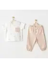Omarı Sevimli Hayvan Desenli Bebek 2li Takım Beige